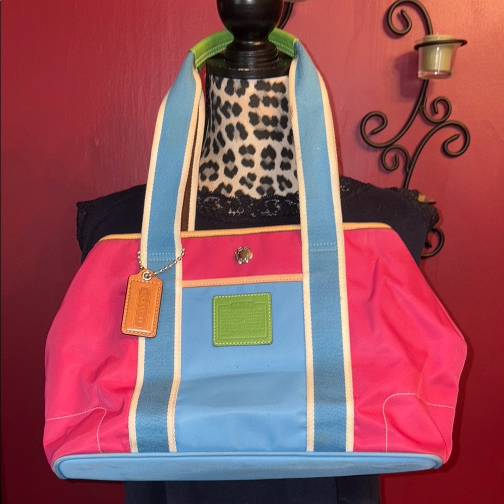 Coach Pink and Blue Shoulder Bag with Sporty Flair